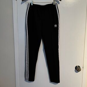Adidas Black Joggers with White Stripes Zip pockets Ankle zips